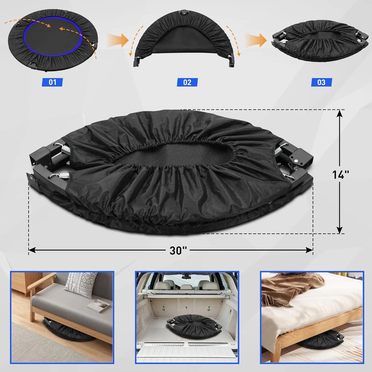 40" Foldable Mini Trampoline with Adjustable Handlebar