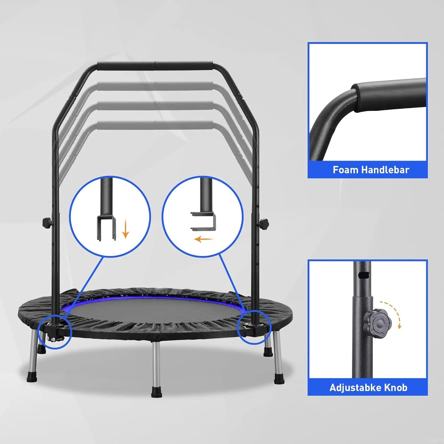 40" Foldable Mini Trampoline with Adjustable Handlebar