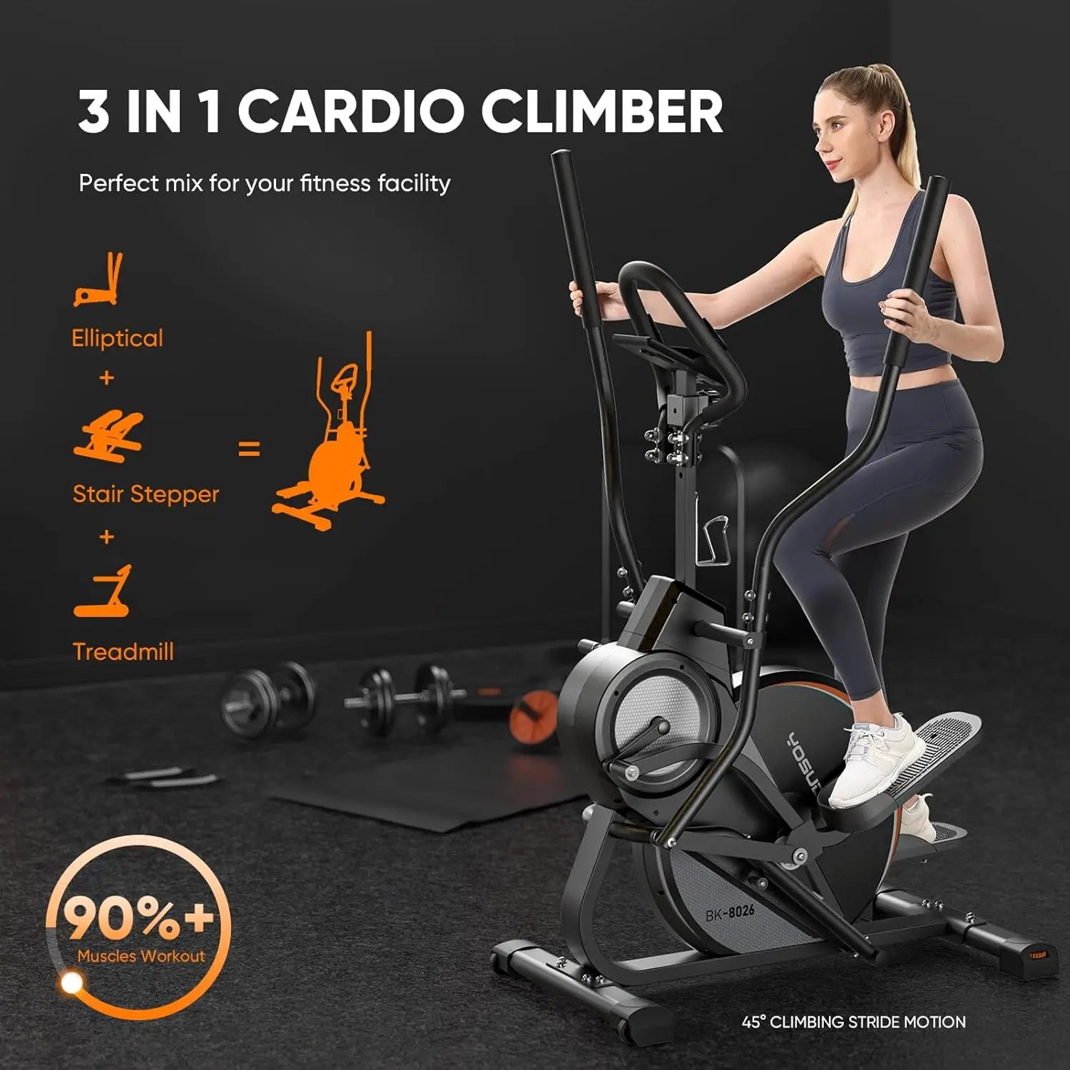 Pro Cardio Climber Stepping Elliptical Machine – 3-in-1