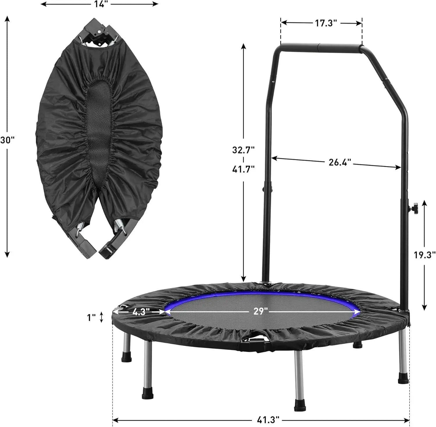 40" Foldable Mini Trampoline with Adjustable Handlebar